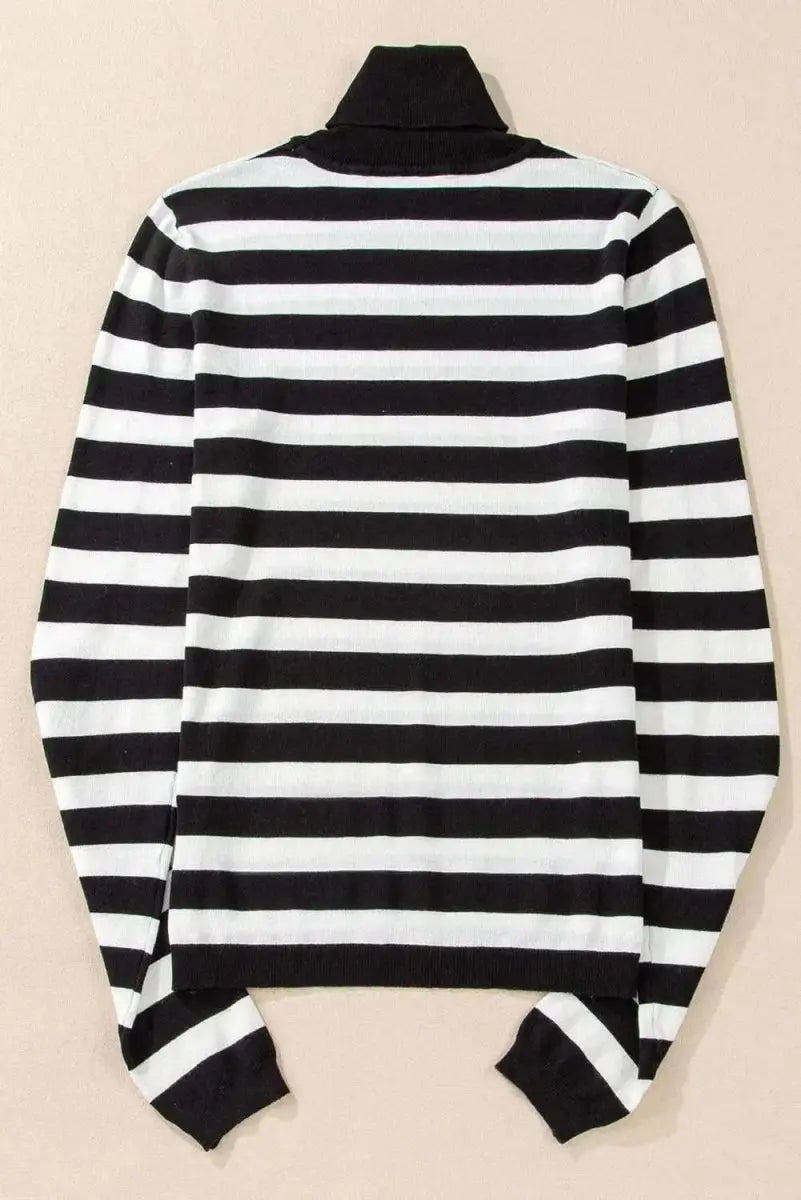 Striped Turtleneck Long Sleeve Knit Top - Love Salve